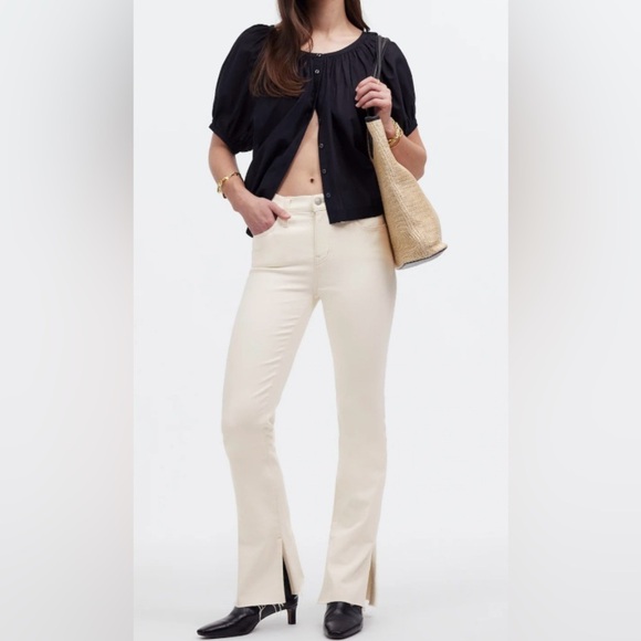 Madewell Kick Out Flare Jeans Size 31 NWT Ecru beige Raw Hem Full Length - Picture 2 of 9